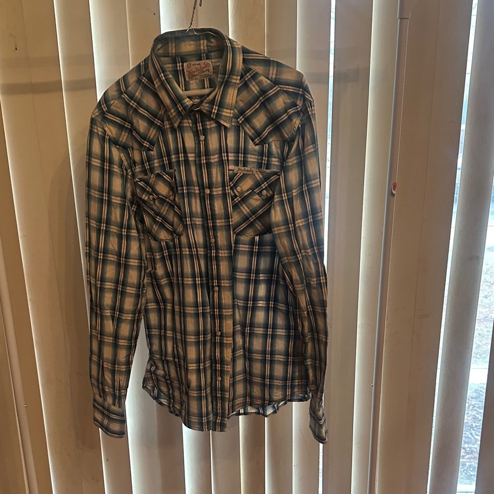 True Religion Men's Plaid Shirt - Blue and Cream